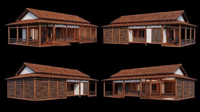Medieval  Japanese Houses  - 4K Textures Game Ready Low-poly 3D model 2