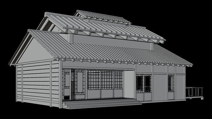 Medieval  Japanese Houses  - 4K Textures Game Ready Low-poly 3D model 6