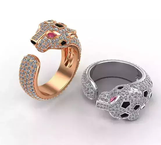 Full diamonds mix onyx panther ring 3D print model
