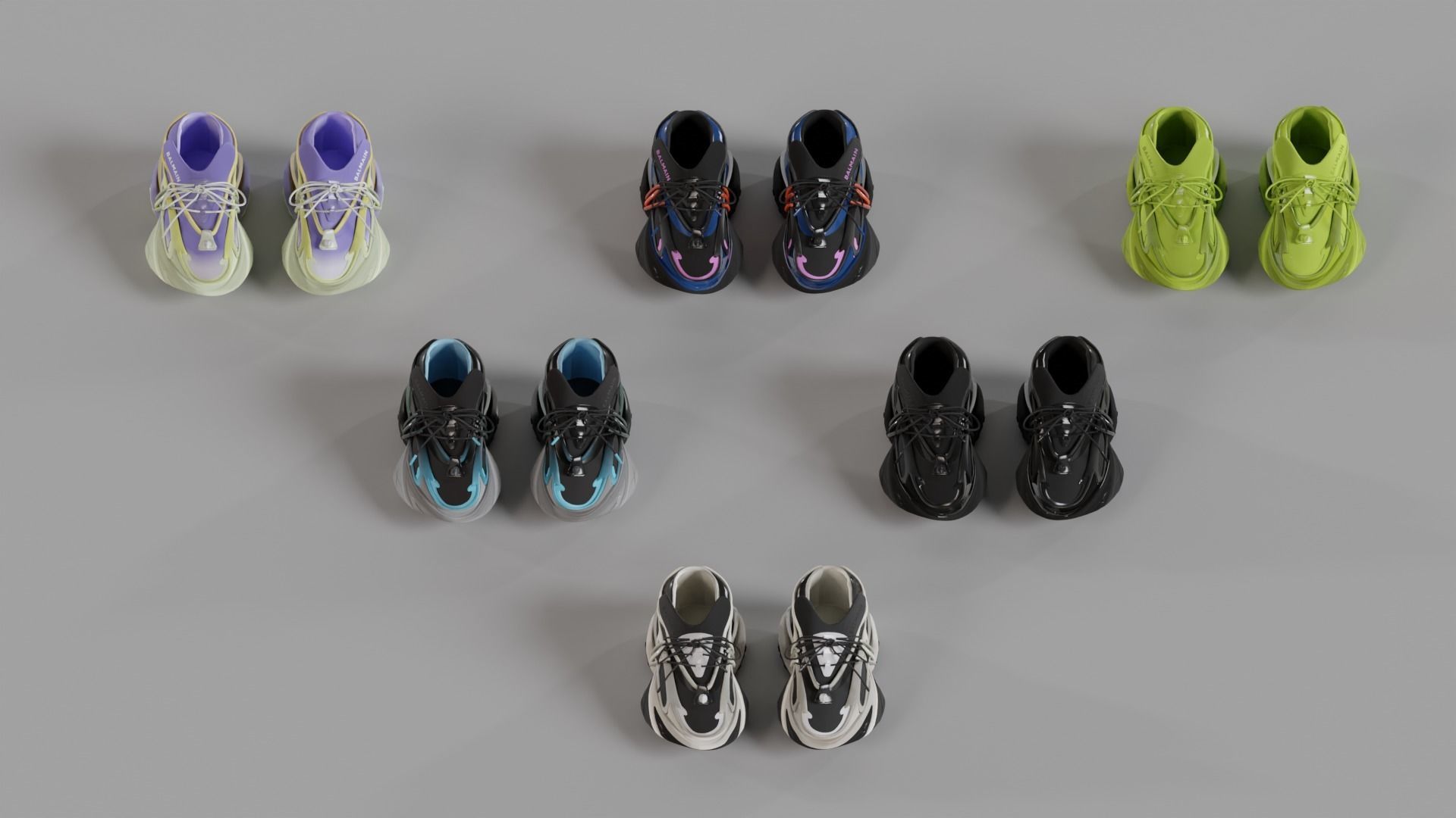 BALMAIN UNICORN LOW-TOP SNEAKERS PACK Low-poly 3D model_8