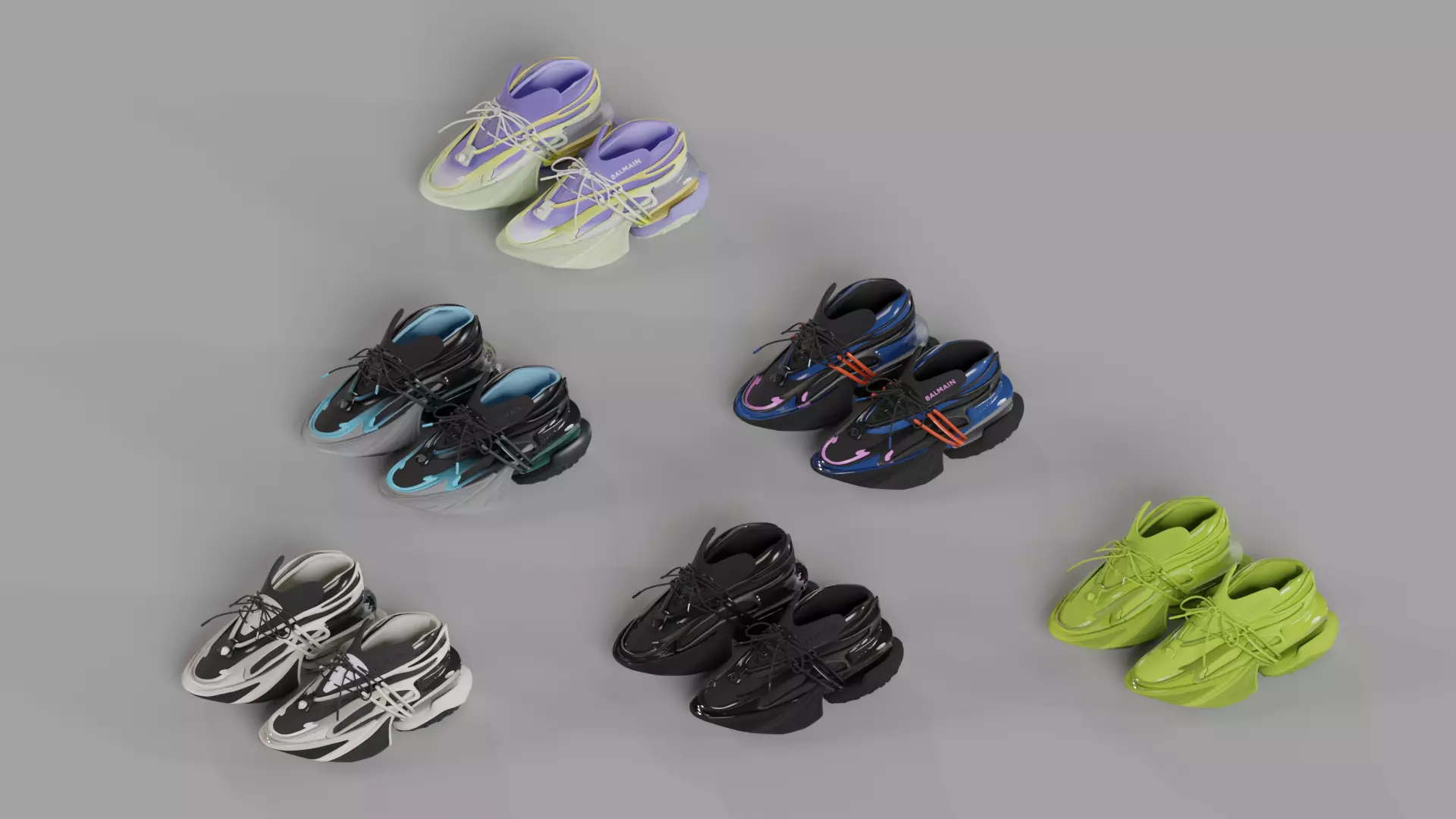 BALMAIN UNICORN LOW-TOP SNEAKERS PACK Low-poly 3D model_0