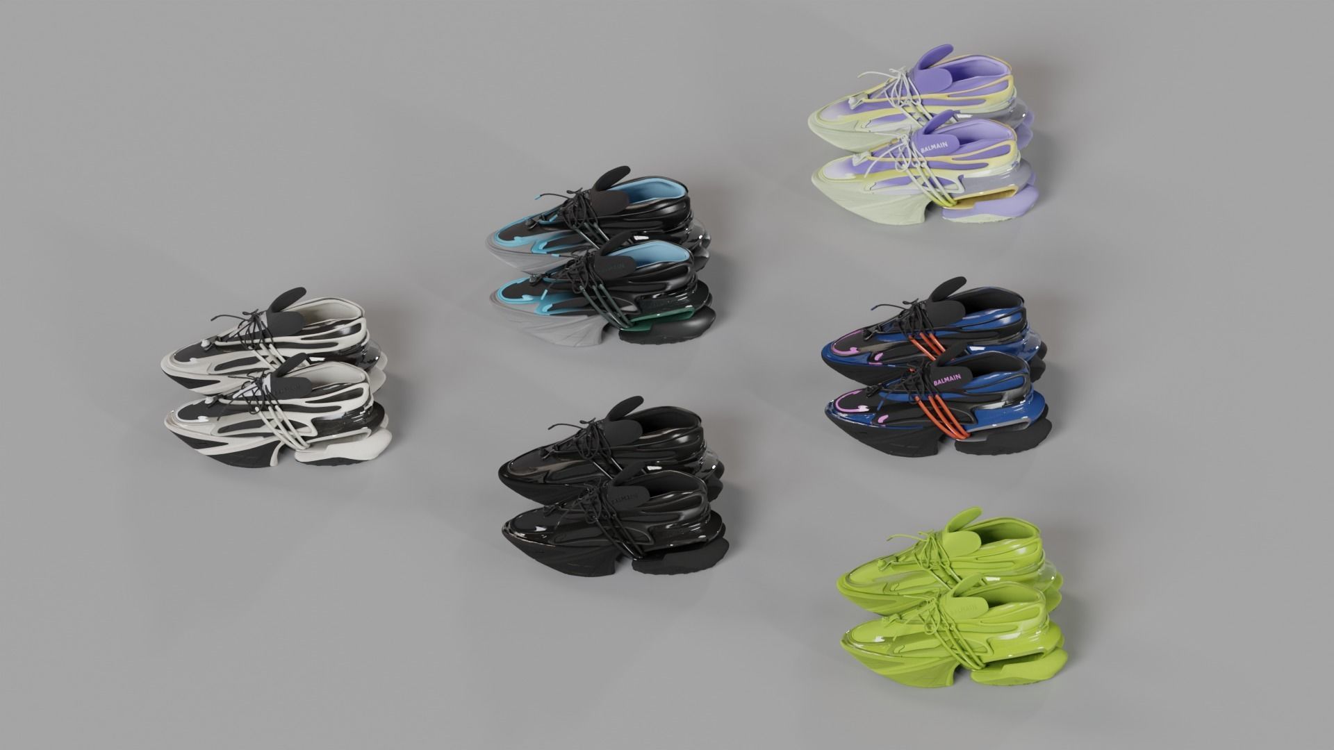 BALMAIN UNICORN LOW-TOP SNEAKERS PACK Low-poly 3D model_7