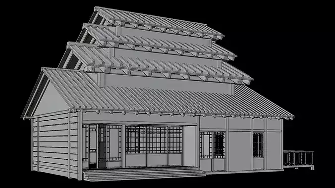 Medieval  Japanese Houses  - 4K Textures Game Ready Low-poly 3D model 7