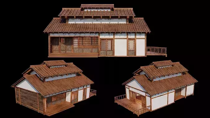 Medieval  Japanese Houses  - 4K Textures Game Ready Low-poly 3D model 2