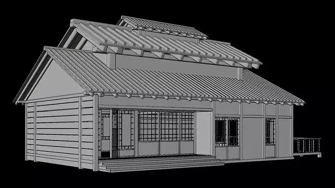 Medieval  Japanese Houses  - 4K Textures Game Ready Low-poly 3D model 4