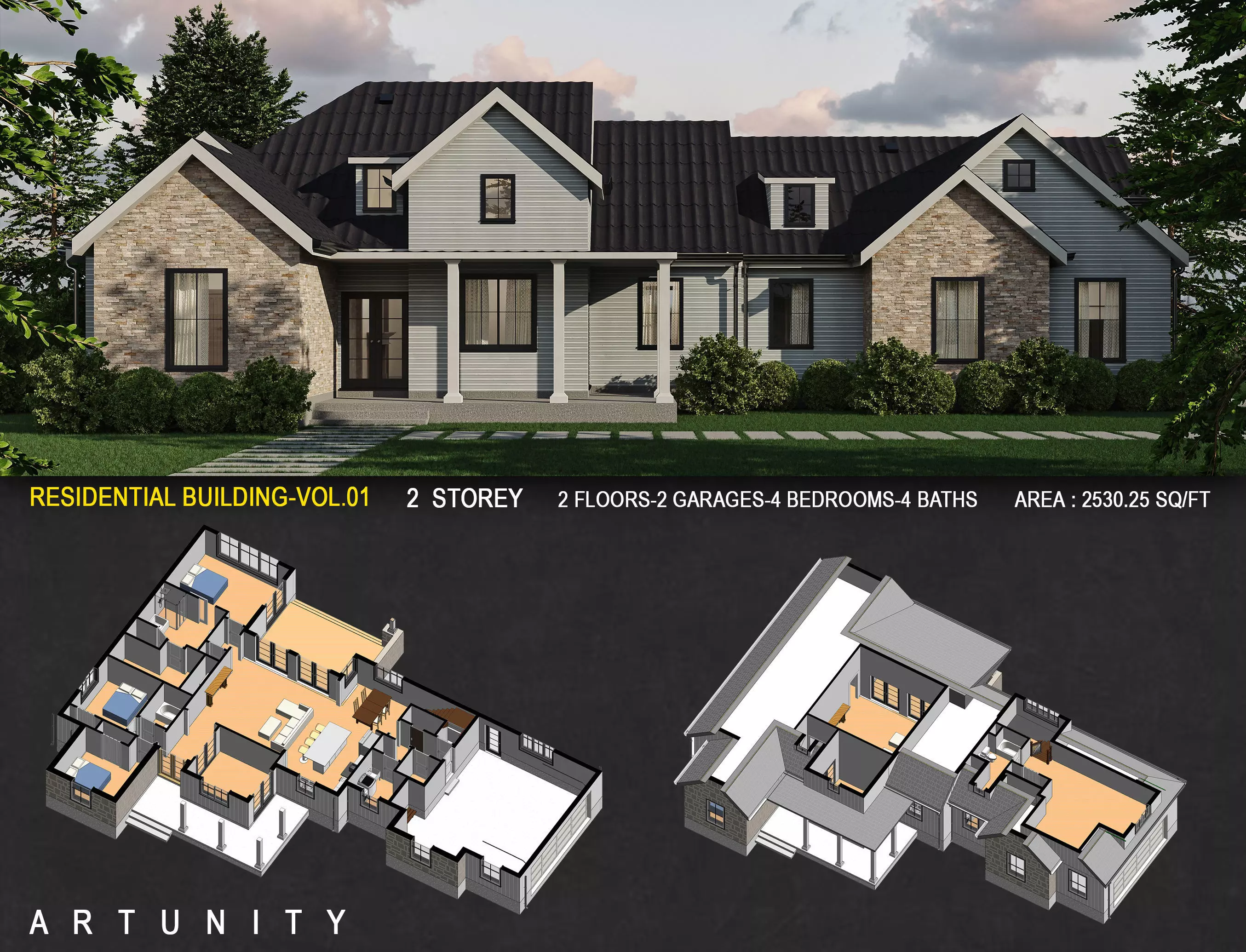 Residential-Building-vol-01-Plan Low-poly 3D model_0