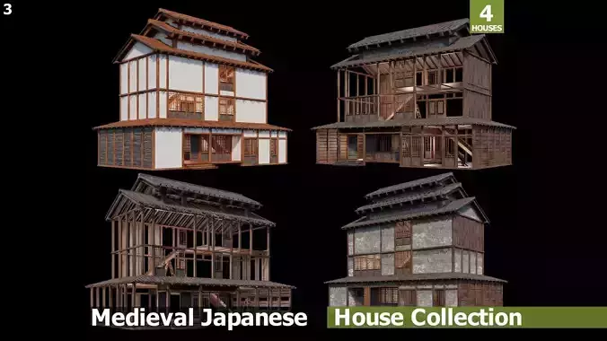 Medieval  Japanese Houses  - 4K Textures Game Ready