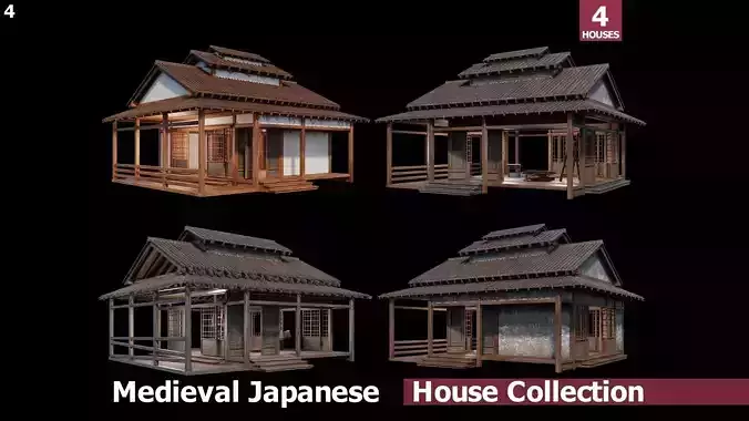 Medieval  Japanese Houses  - 4K Textures Game Ready