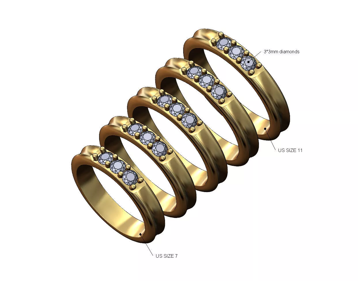 Diamond concave wedding band US sizes 7to11 3D print model