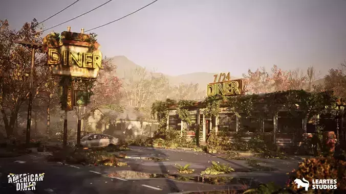 Post Apocalyptic American Diner Environment Low-poly 3D model