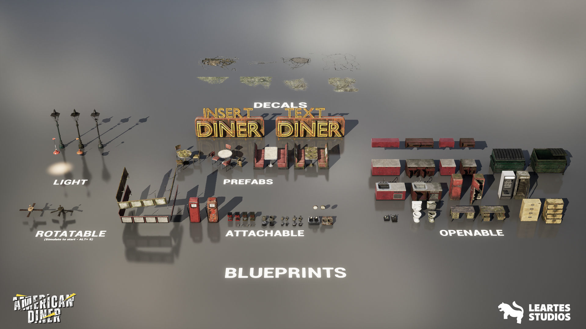 Post Apocalyptic American Diner Environment Low-poly 3D model_20
