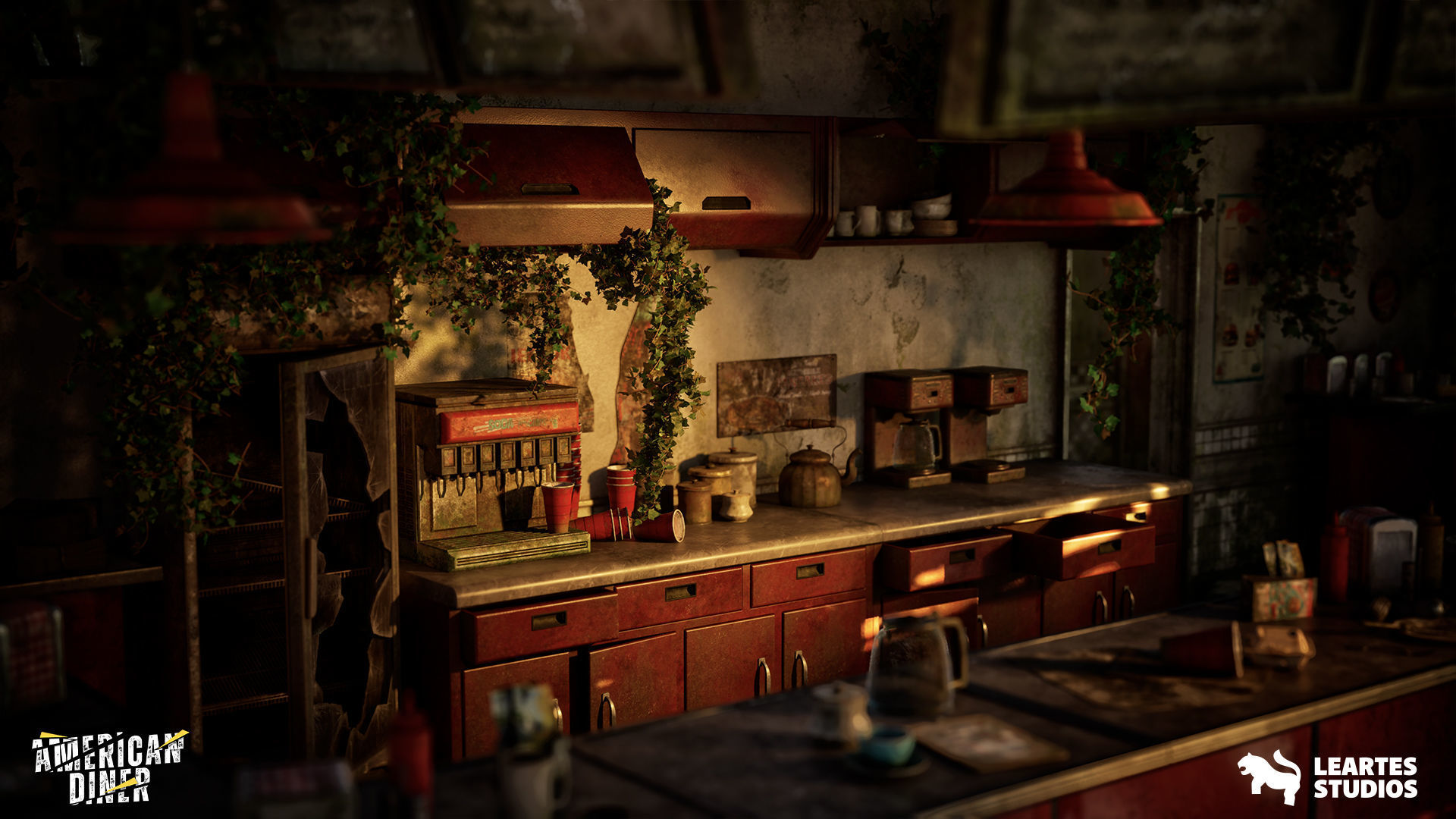 Post Apocalyptic American Diner Environment Low-poly 3D model_11