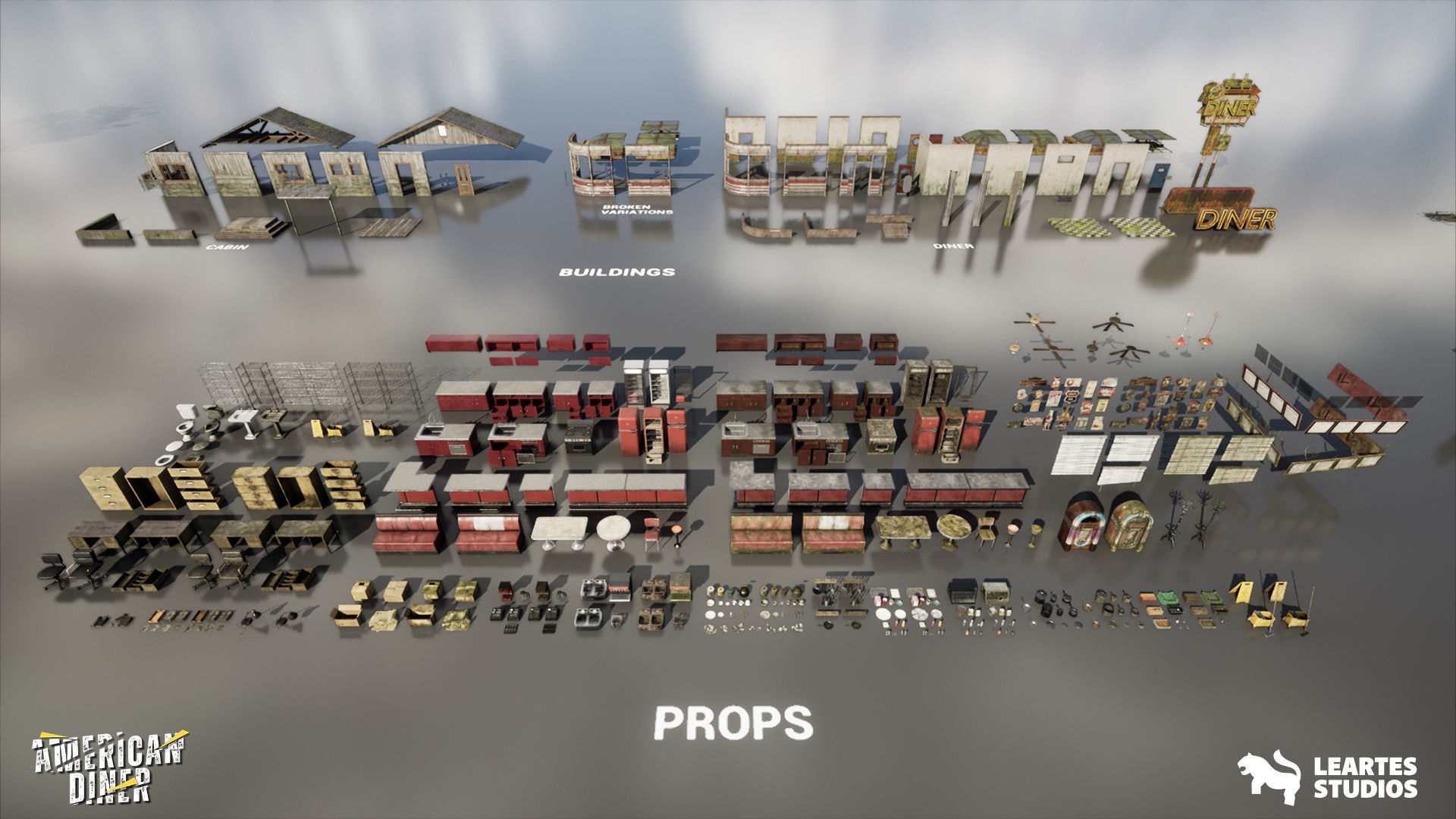 Post Apocalyptic American Diner Environment Low-poly 3D model_18