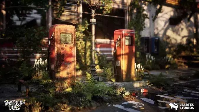 Post Apocalyptic American Diner Environment Low-poly 3D model 2