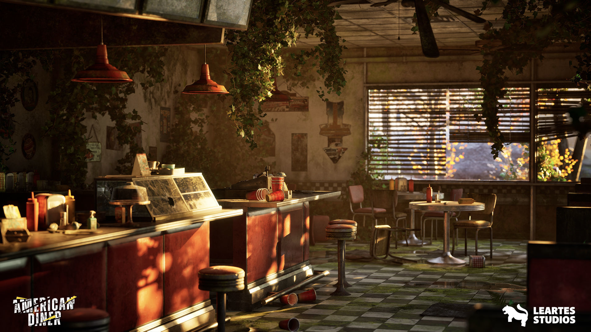 Post Apocalyptic American Diner Environment Low-poly 3D model_8