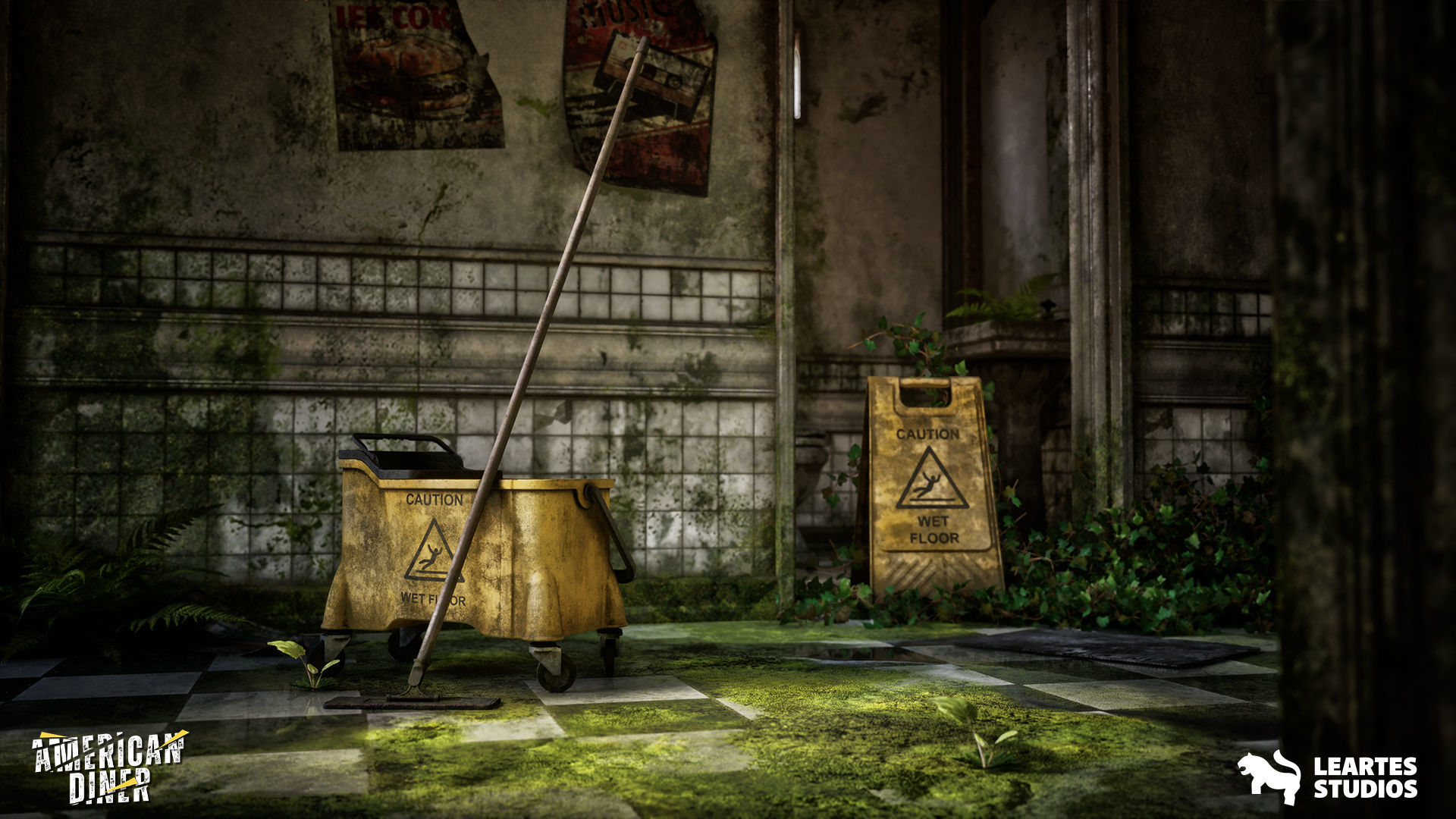 Post Apocalyptic American Diner Environment Low-poly 3D model_13