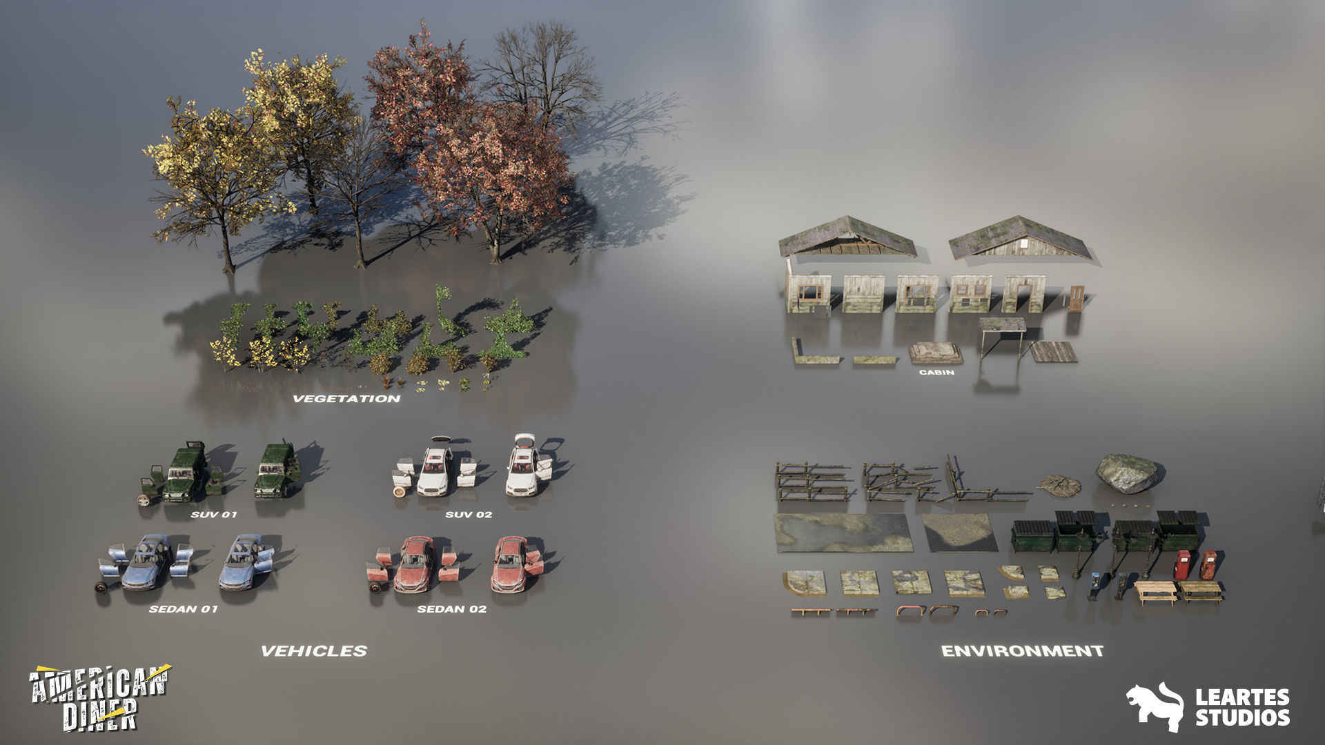 Post Apocalyptic American Diner Environment Low-poly 3D model_19