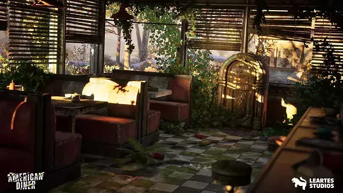 Post Apocalyptic American Diner Environment Low-poly 3D model 7