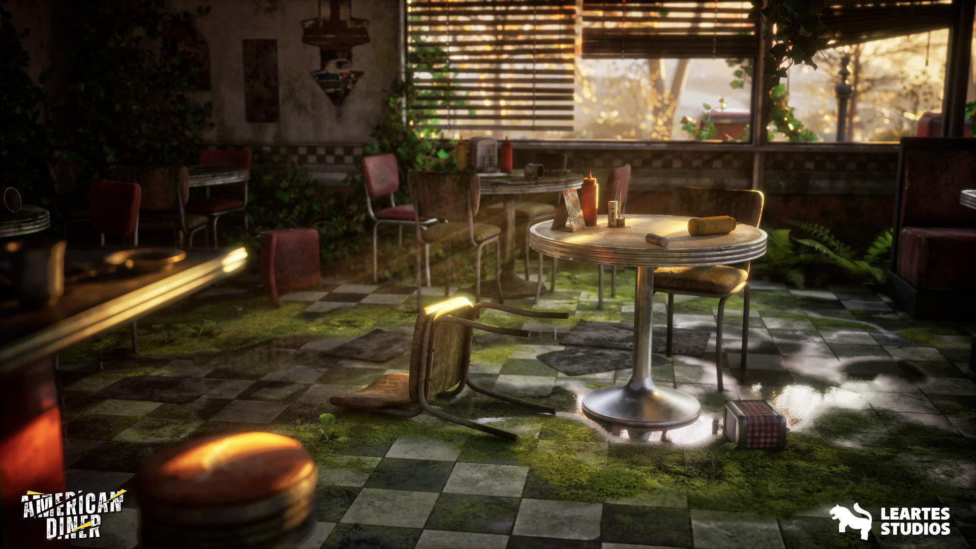 Post Apocalyptic American Diner Environment Low-poly 3D model_10