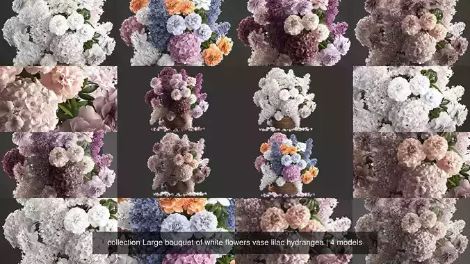 collection Large bouquet of white flowers vase lilac hydrangea 
