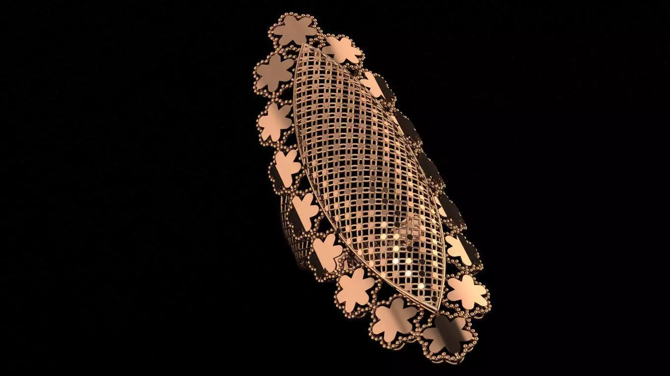 Flower Ultra Vision Wire Mesh Jewelry Plain Gold Ring 3D print model_0