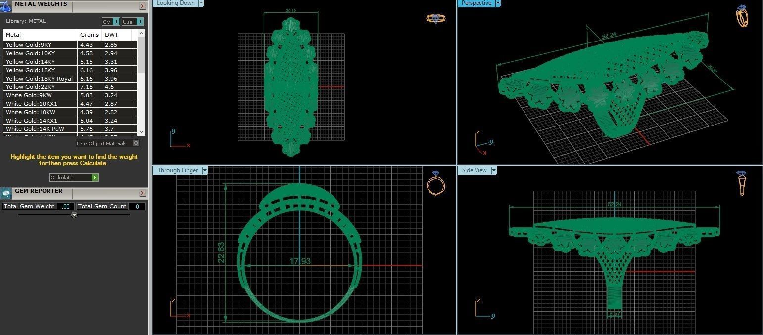 Flower Ultra Vision Wire Mesh Jewelry Plain Gold Ring 3D print model_3