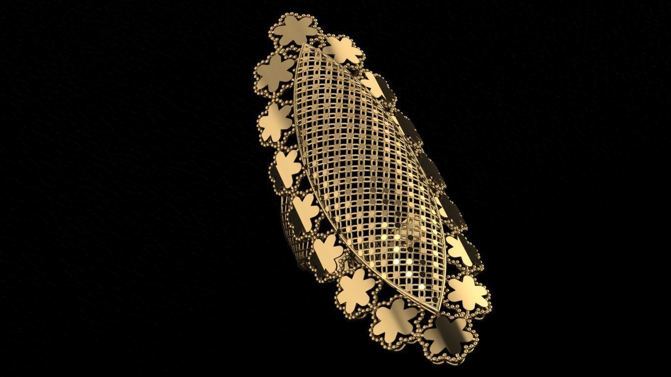 Flower Ultra Vision Wire Mesh Jewelry Plain Gold Ring 3D print model_1