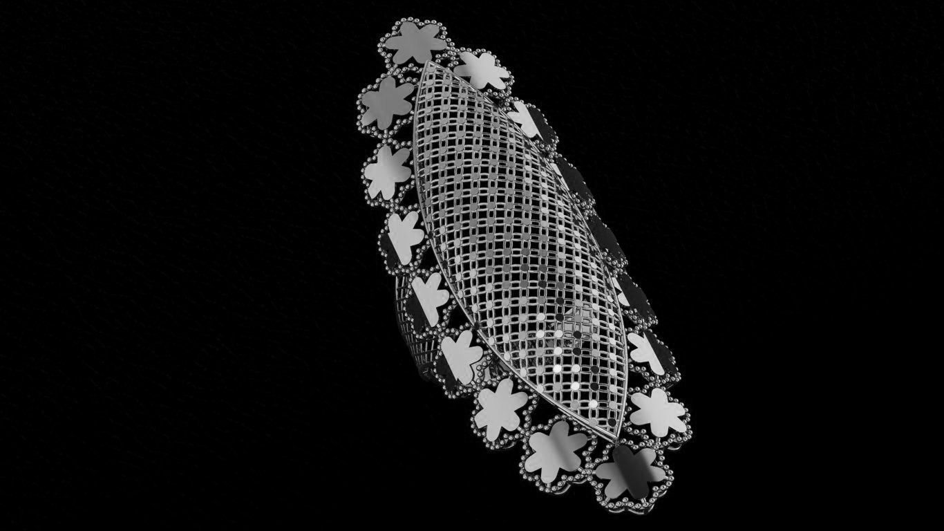 Flower Ultra Vision Wire Mesh Jewelry Plain Gold Ring 3D print model_2