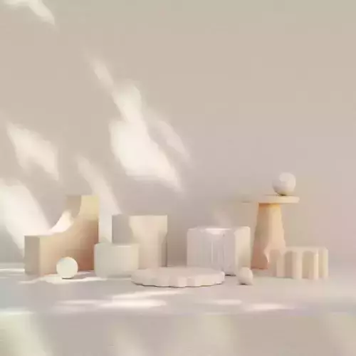 Minimal 3d render mockup of peach pink and terrazzo podium 