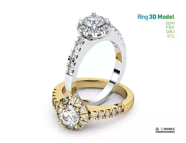 Halo Diamond Engagement Ring with Side Stones - 23 sizes