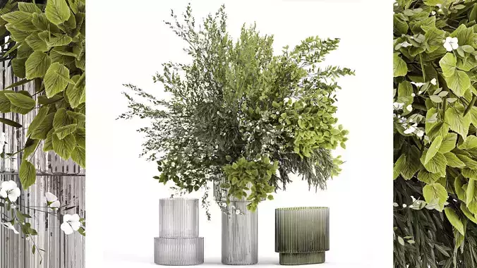 Lush bouquet of cherry blossom branches with sakura leaves 348 3D model