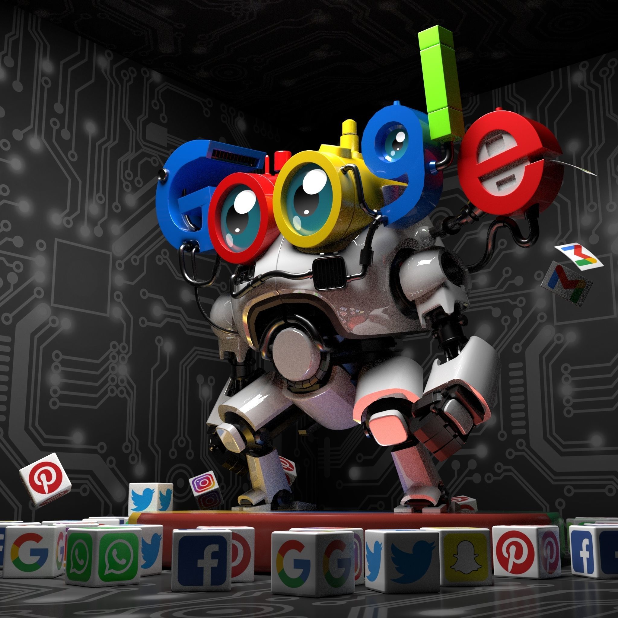 Google App Robot 3D Model Low-poly 3D model_2