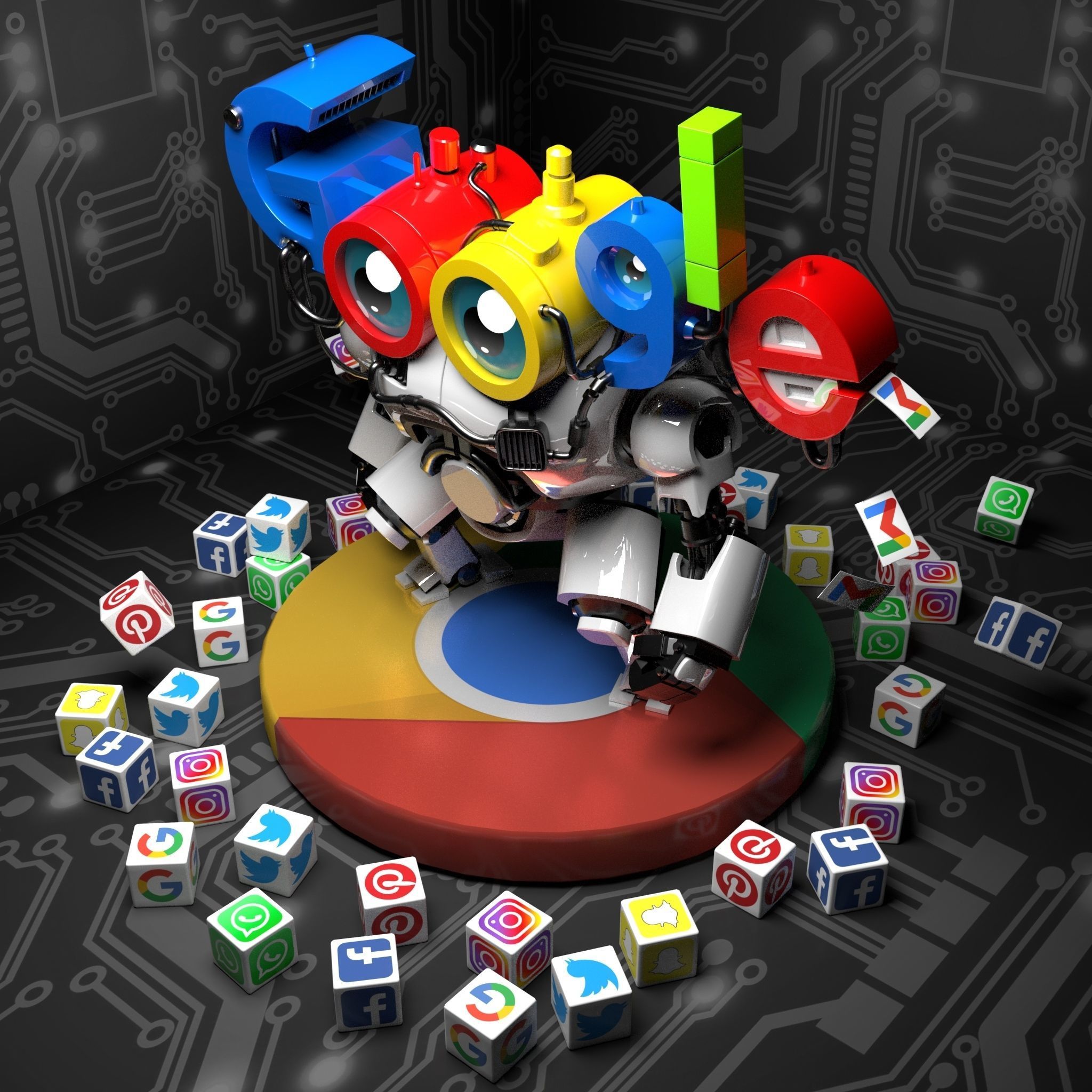 Google App Robot 3D Model Low-poly 3D model_4