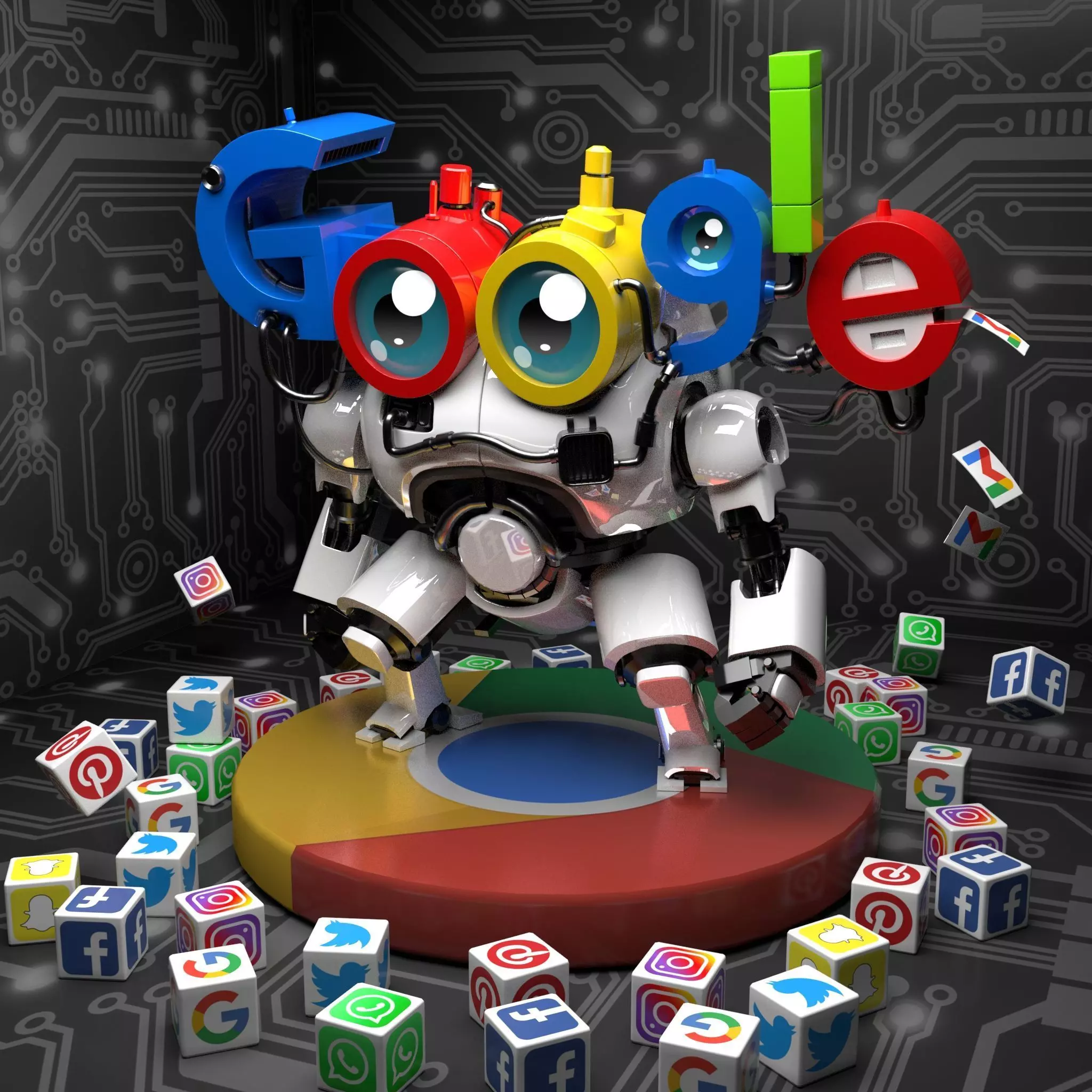 Google App Robot 3D Model Low-poly 3D model_0