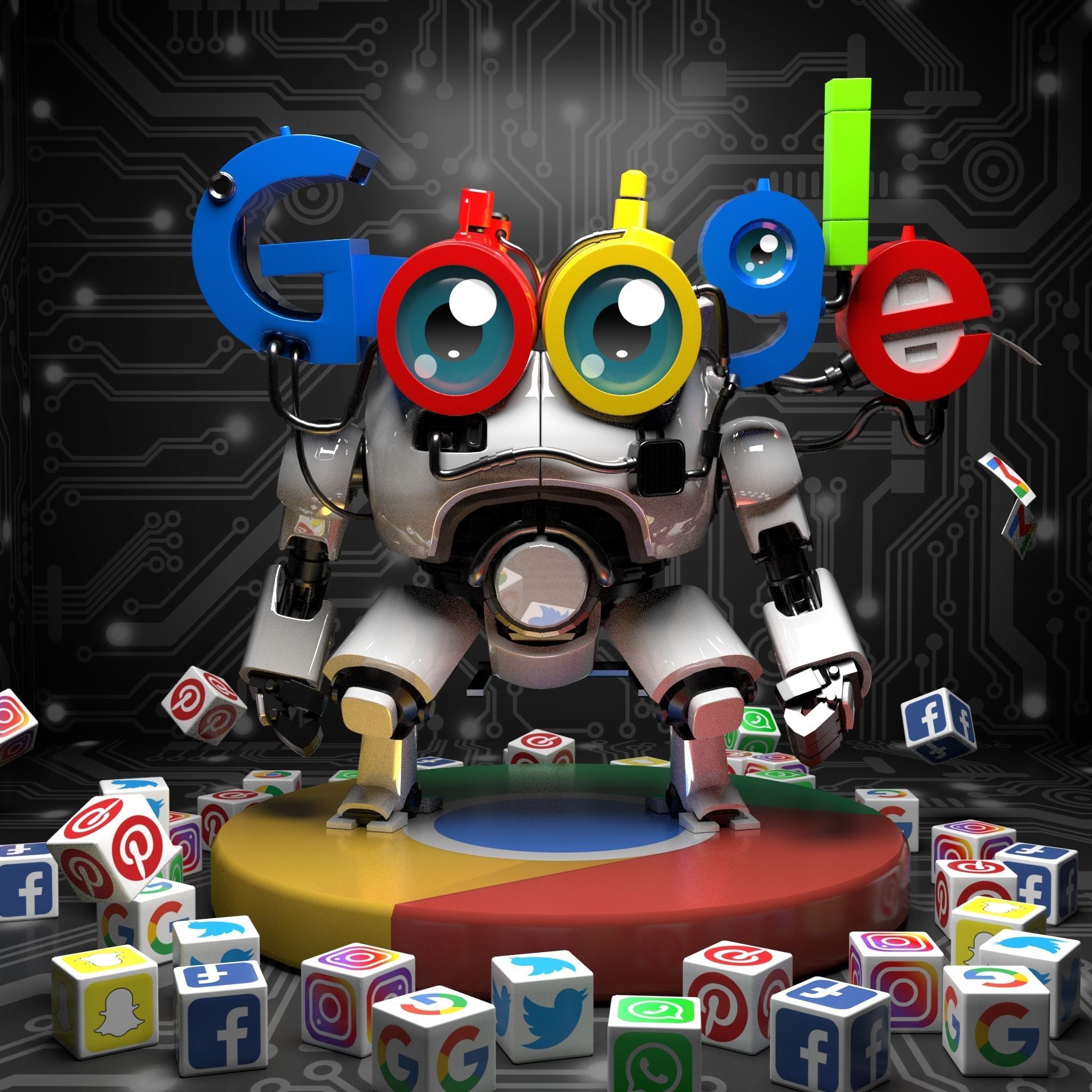 Google App Robot 3D Model Low-poly 3D model_1