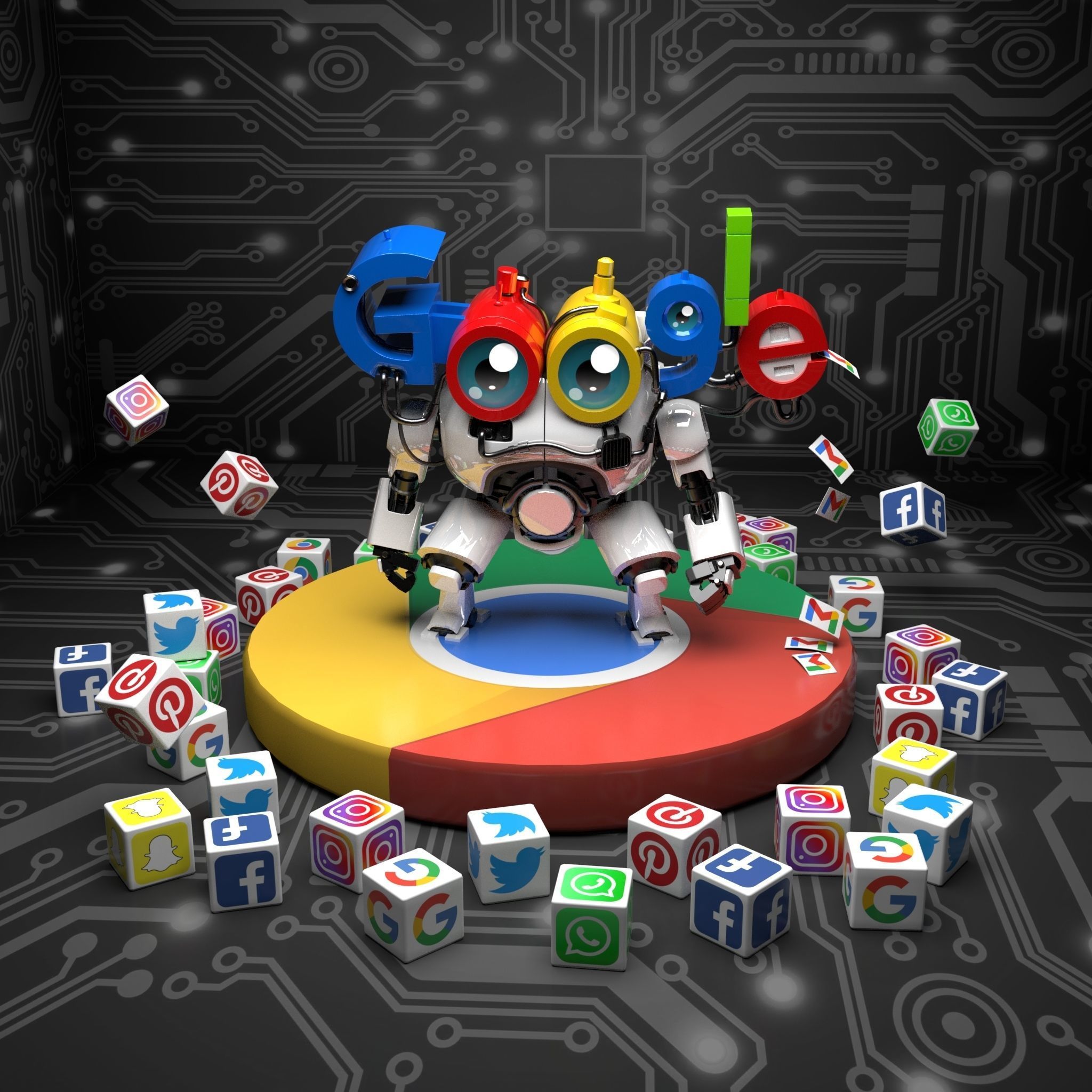 Google App Robot 3D Model Low-poly 3D model_3