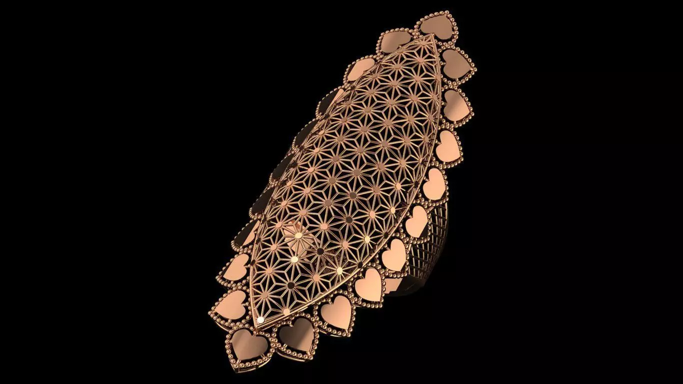 Flower Heart Ultra Vision Wire Mesh Jewelry Plain Gold Ring 3D print model_0