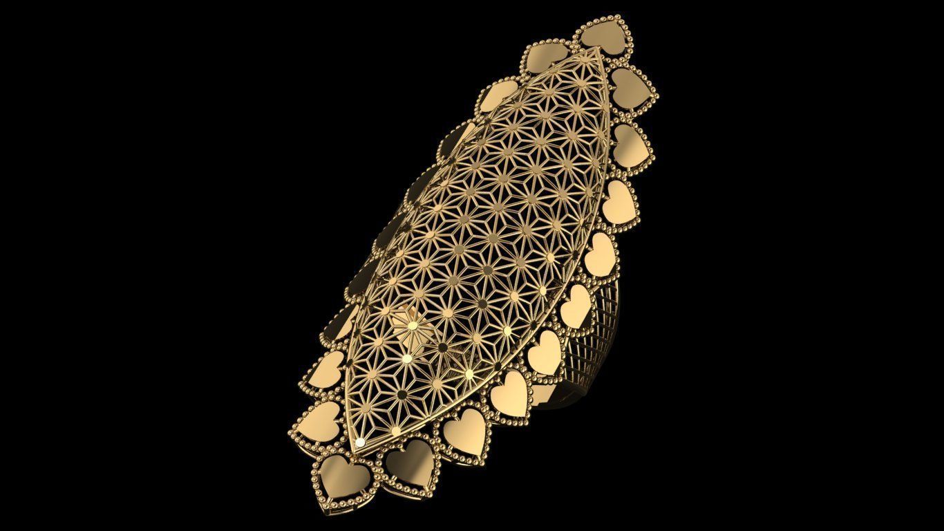 Flower Heart Ultra Vision Wire Mesh Jewelry Plain Gold Ring 3D print model_1