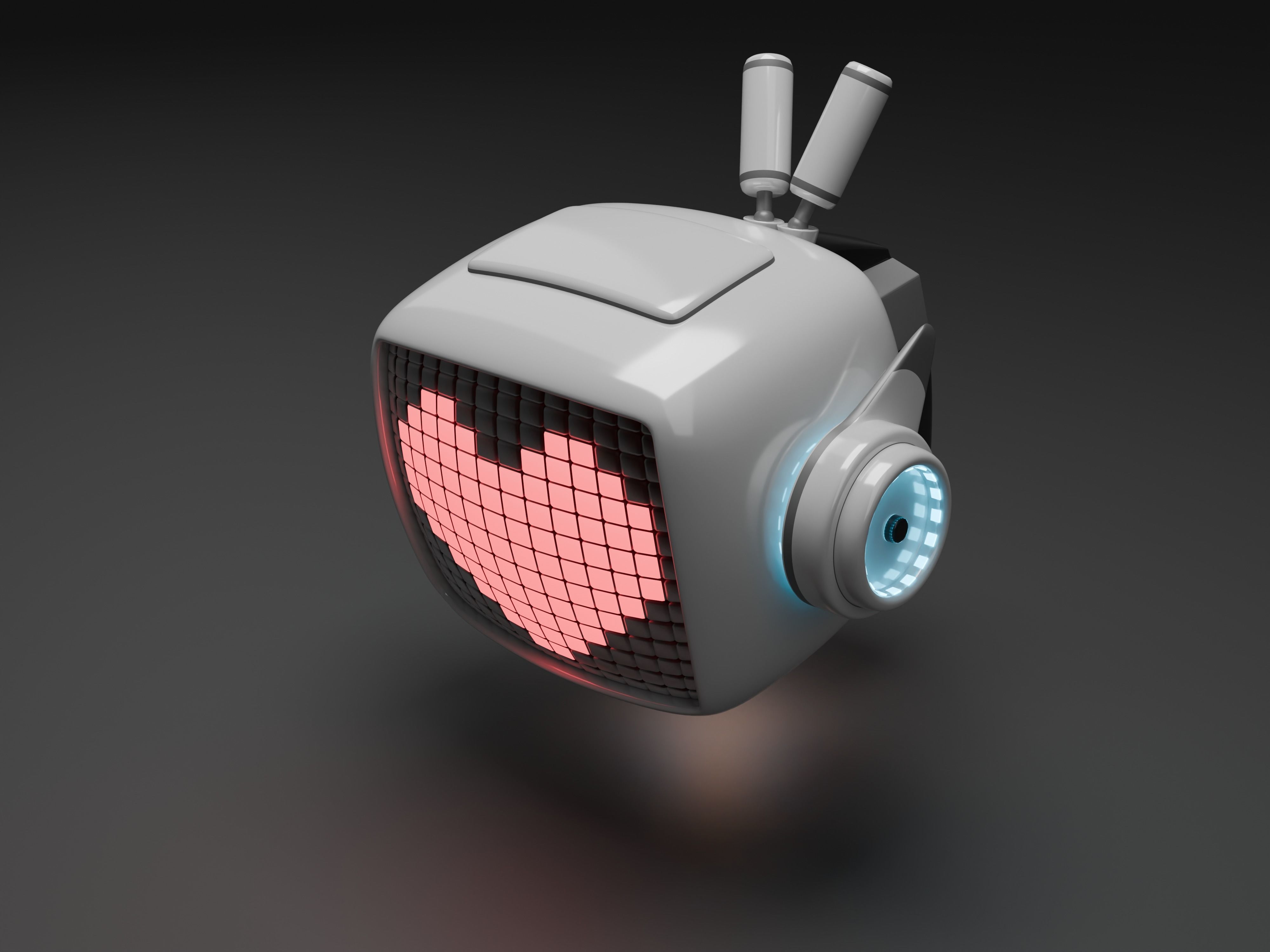 vintage television cute robot with LED face Low-poly 3D model_1
