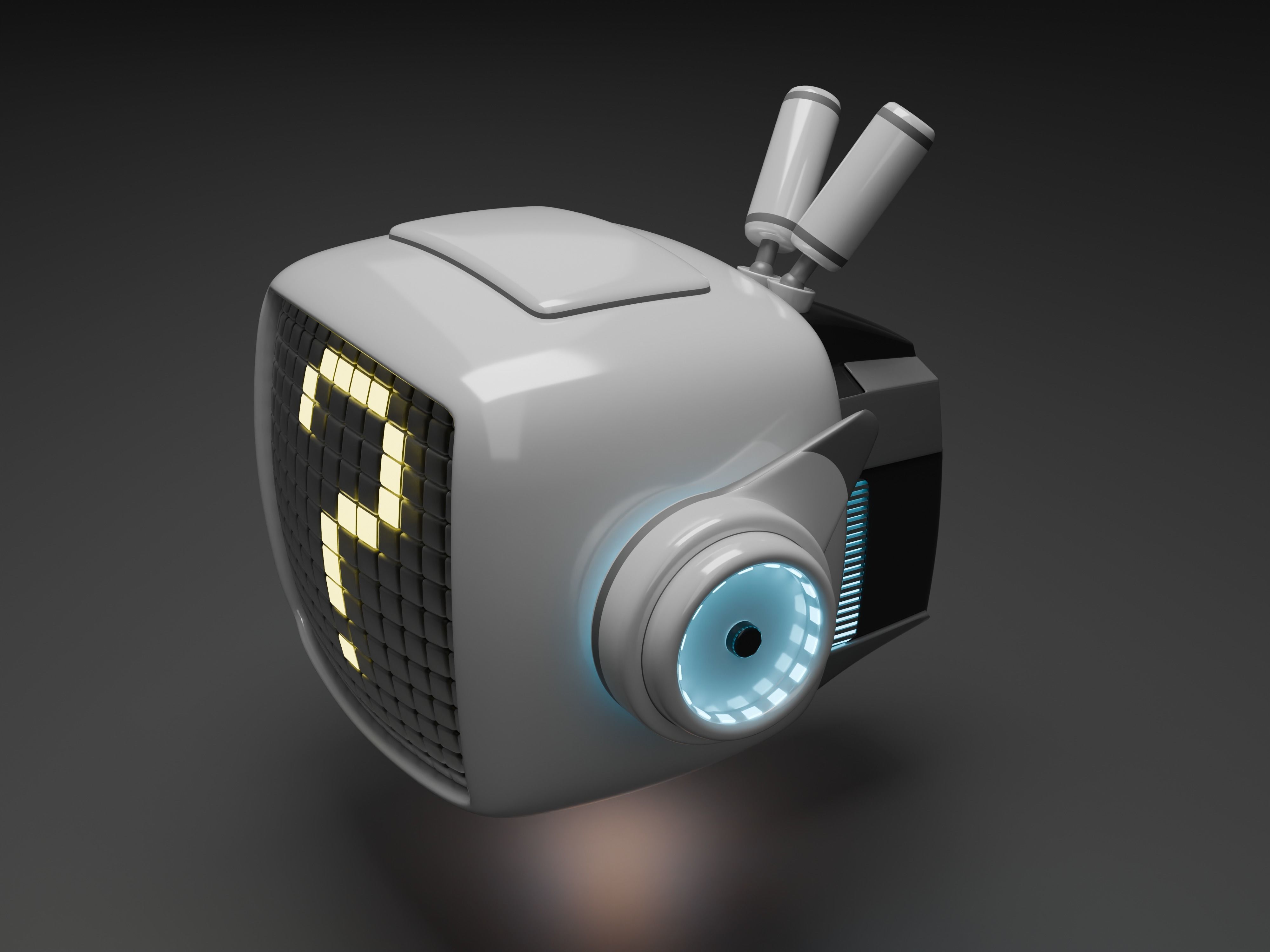 vintage television cute robot with LED face Low-poly 3D model_5