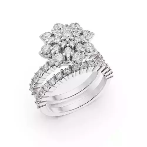 Solitaire cluster ring with matching band 2024-001 
