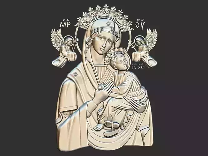 Virgin Mary mother with baby Jesus relief 3d printable model cnc