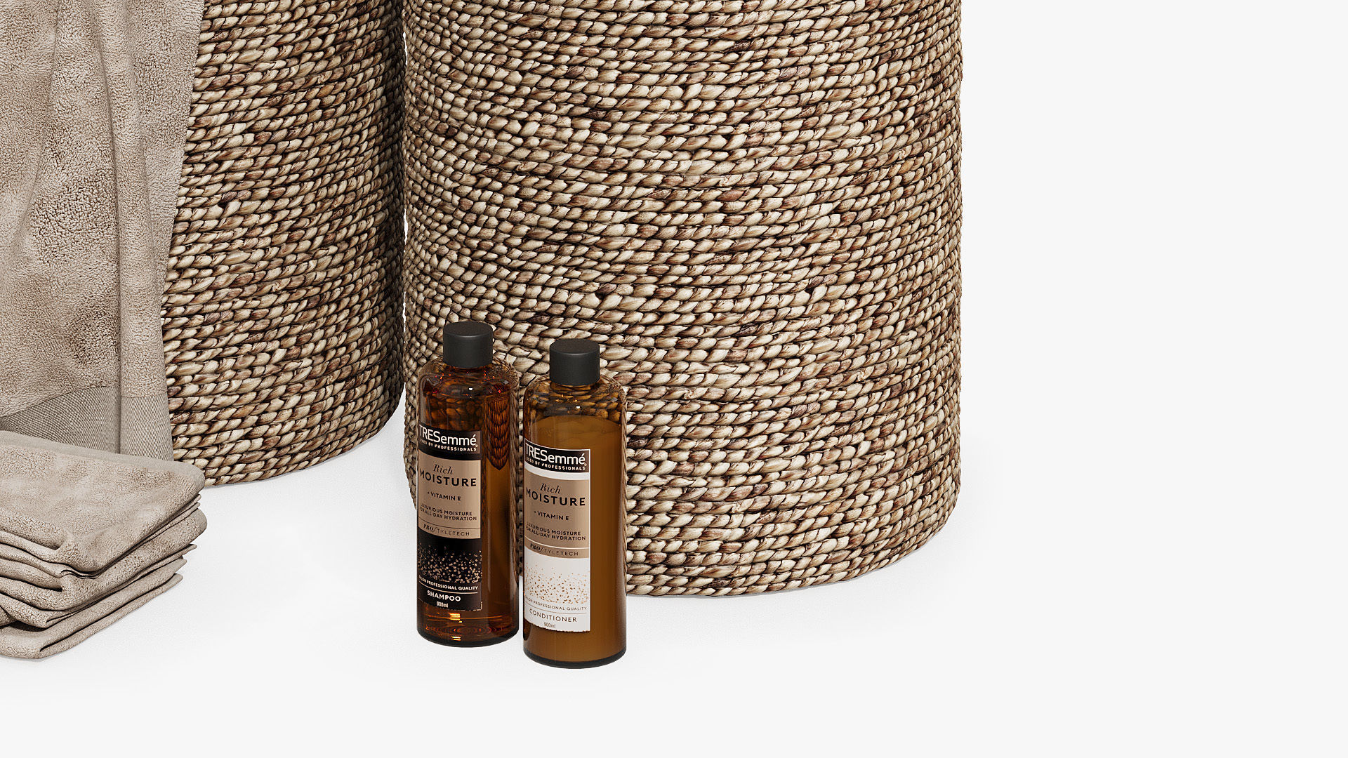 Liane baskets with towels and shampoo 3D model_4