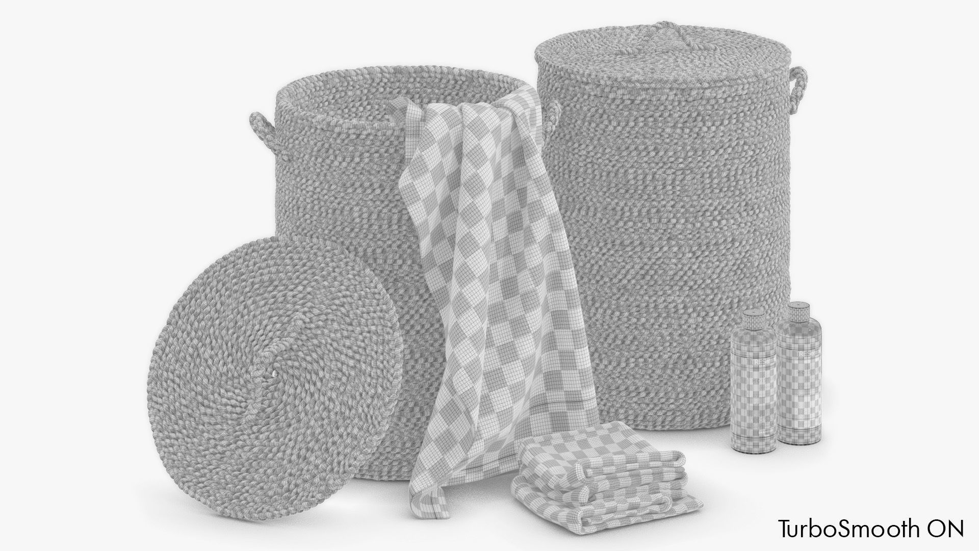 Liane baskets with towels and shampoo 3D model_5