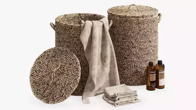 Liane baskets with towels and shampoo 3D model