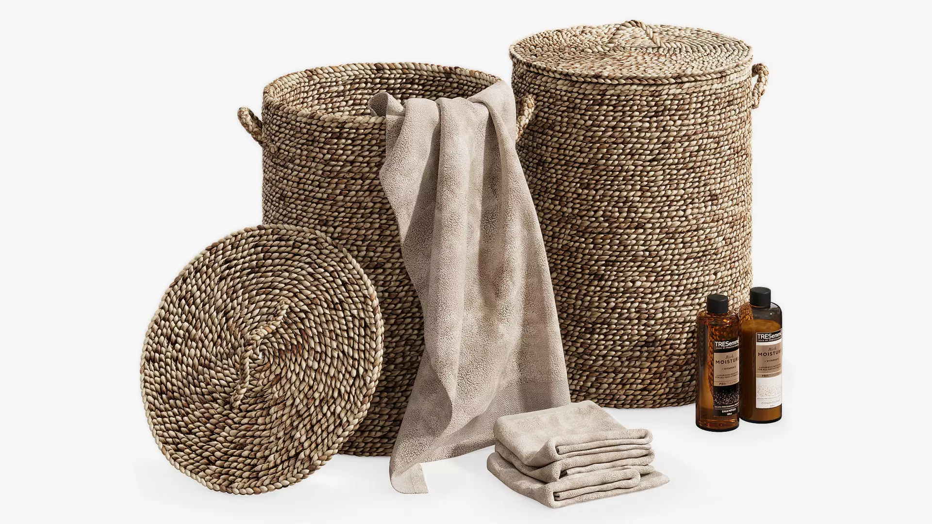 Liane baskets with towels and shampoo 3D model_0