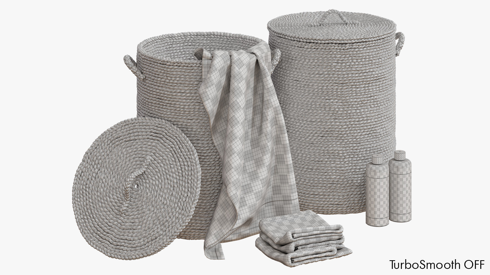 Liane baskets with towels and shampoo 3D model_6