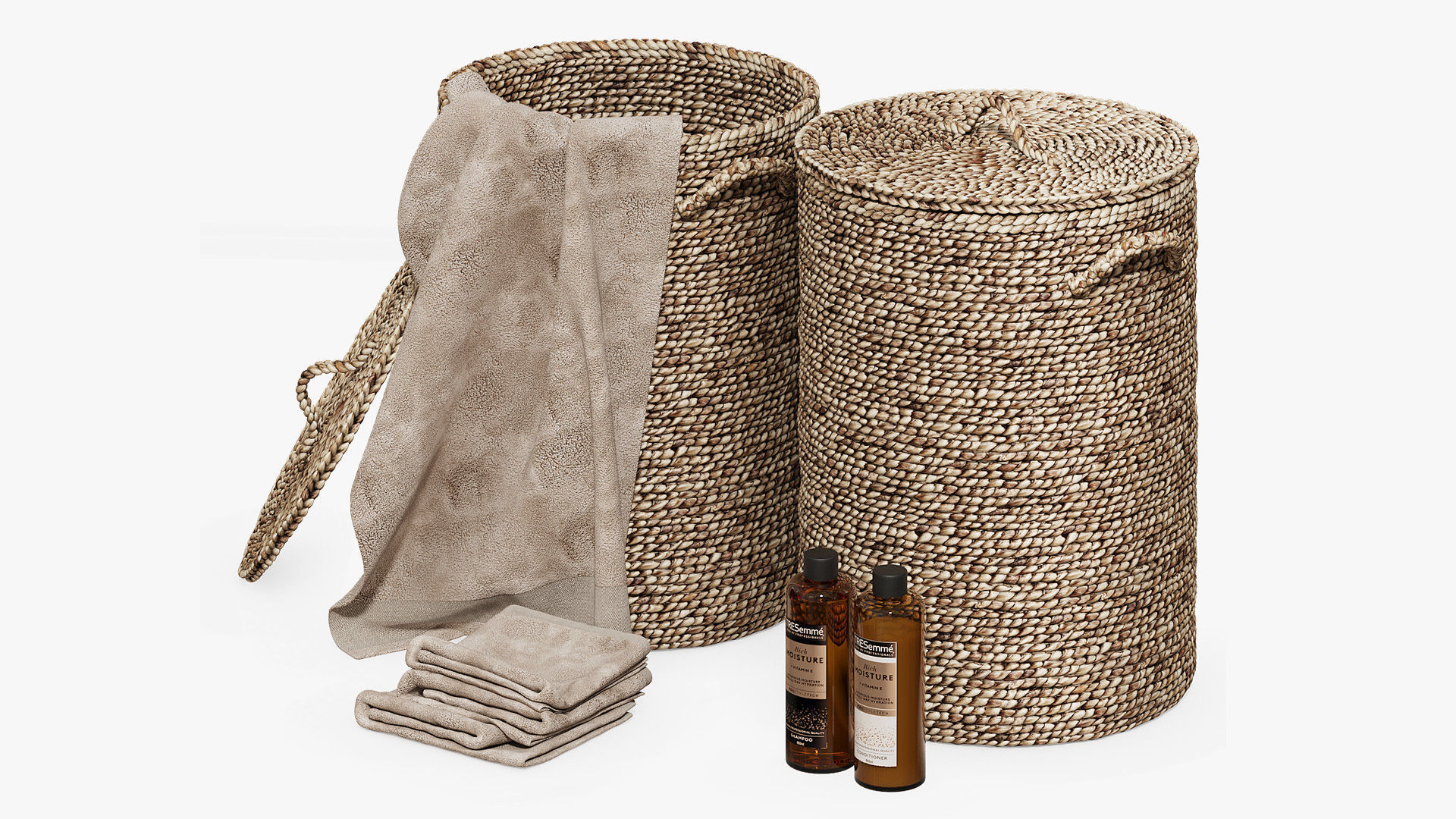 Liane baskets with towels and shampoo 3D model_1