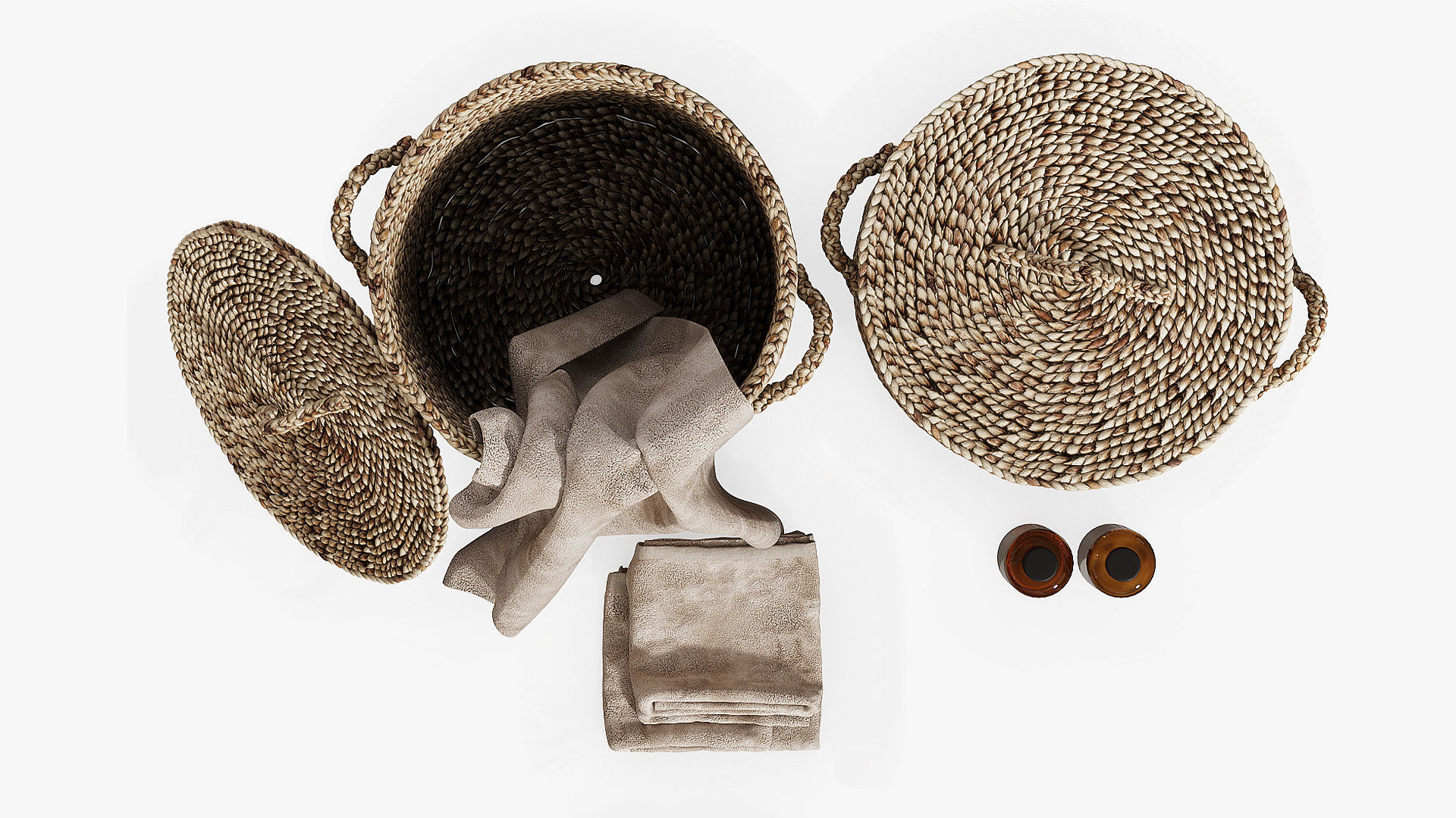 Liane baskets with towels and shampoo 3D model_2