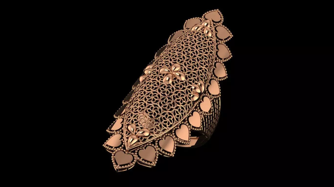 Flower Heart Ultra Vision Wire Mesh Jewelry Plain Gold Ring 3D print model_0